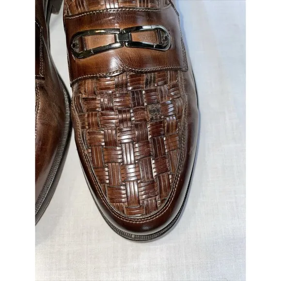Johnston &amp; Murphy Cellini Italy Men’s Dress Shoes Size 9.5 M Brown Weave Leather