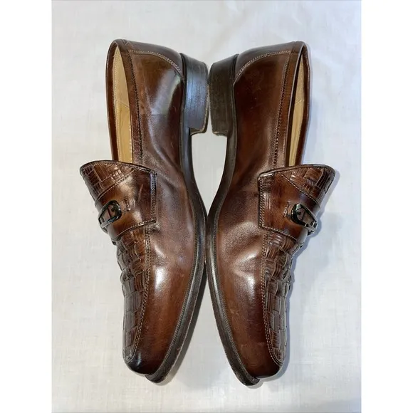 Johnston &amp; Murphy Cellini Italy Men’s Dress Shoes Size 9.5 M Brown Weave Leather