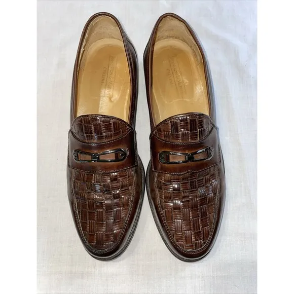 Johnston &amp; Murphy Cellini Italy Men’s Dress Shoes Size 9.5 M Brown Weave Leather