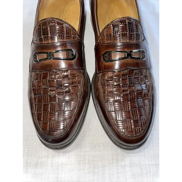 Johnston &amp; Murphy Cellini Italy Men’s Dress Shoes Size 9.5 M Brown Weave Leather