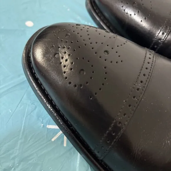 Johnston &amp; Murphy Ellsworth Cap Toe Made in Italy Blk Calfskin Leather 11.5M