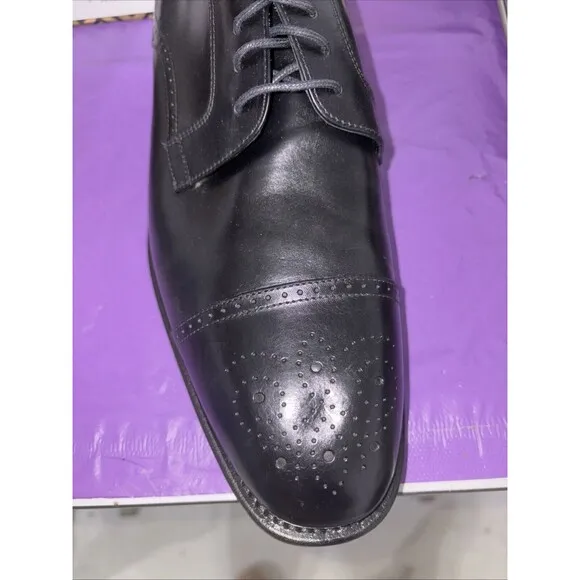 Johnston &amp; Murphy Ellsworth Cap Toe Made in Italy Blk Calfskin Leather 11.5M