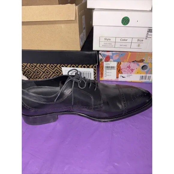 Johnston &amp; Murphy Ellsworth Cap Toe Made in Italy Blk Calfskin Leather 11.5M