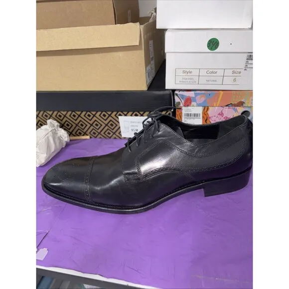 Johnston &amp; Murphy Ellsworth Cap Toe Made in Italy Blk Calfskin Leather 11.5M