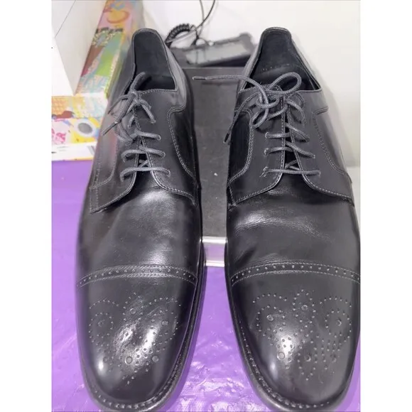 Johnston &amp; Murphy Ellsworth Cap Toe Made in Italy Blk Calfskin Leather 11.5M