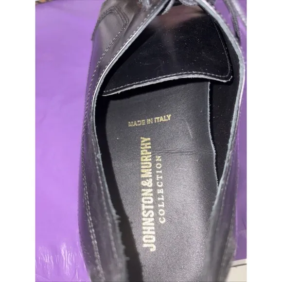 Johnston &amp; Murphy Ellsworth Cap Toe Made in Italy Blk Calfskin Leather 11.5M