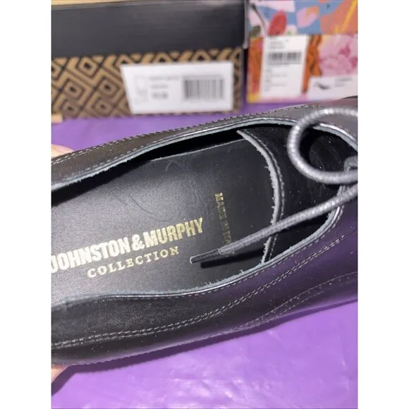 Johnston &amp; Murphy Ellsworth Cap Toe Made in Italy Blk Calfskin Leather 11.5M