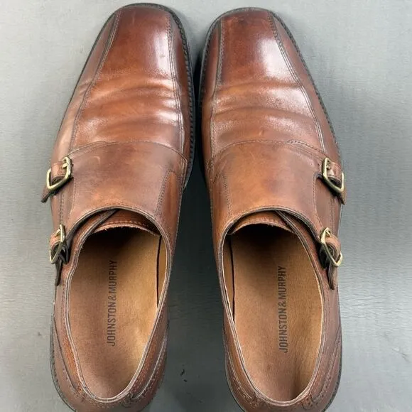 Johnston &amp; Murphy KNOWLAND Double Monk Mahogany Calfskin men’s size 10.5