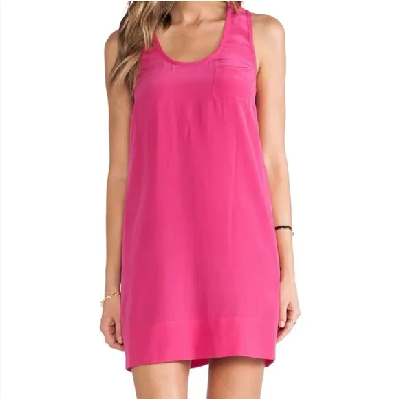 Joie 100% Silk Pink Sleeveless Dress EUC Hot Pink Racerback Mini