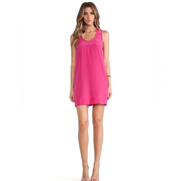 Joie 100% Silk Pink Sleeveless Dress EUC Hot Pink Racerback Mini