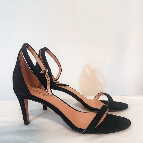 JOIE Maisie Black Suede Ankle Strap Sandal Mid Heel Sz. 8