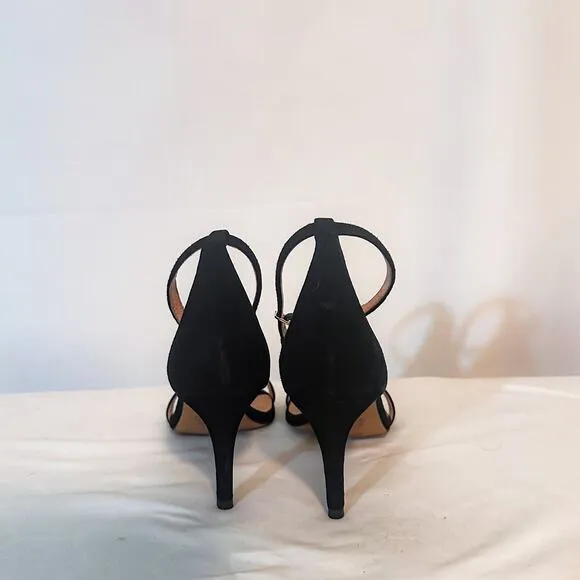 JOIE Maisie Black Suede Ankle Strap Sandal Mid Heel Sz. 8