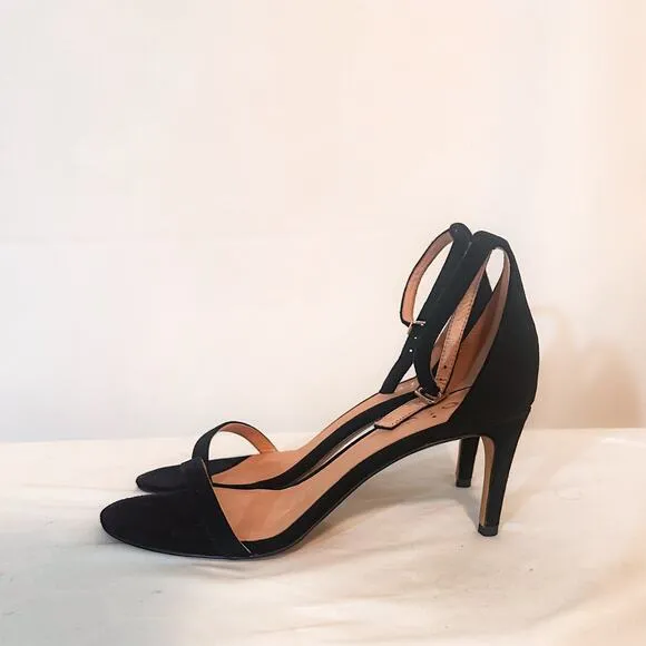 JOIE Maisie Black Suede Ankle Strap Sandal Mid Heel Sz. 8