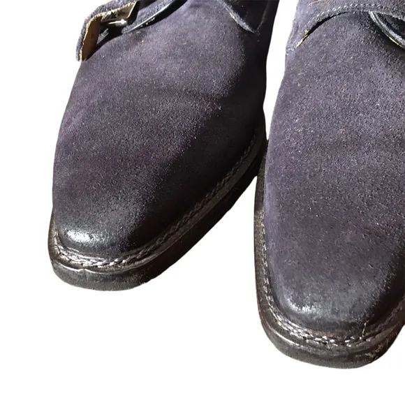 Jose Real Nordve Double Monk Black Suede Oxford Shoes w/ Buckle Italian Leather