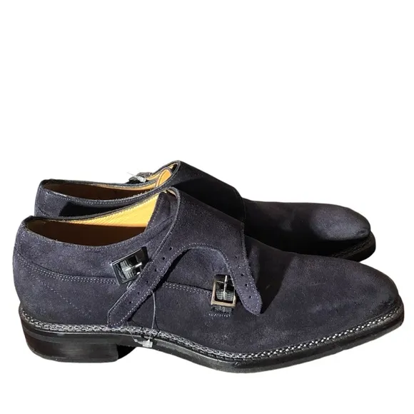 Jose Real Nordve Double Monk Black Suede Oxford Shoes w/ Buckle Italian Leather
