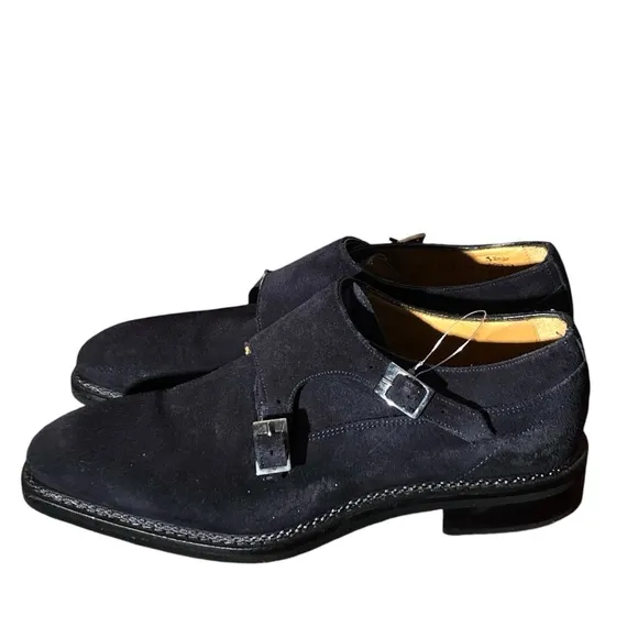 Jose Real Nordve Double Monk Black Suede Oxford Shoes w/ Buckle Italian Leather