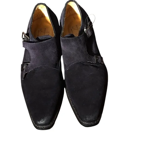 Jose Real Nordve Double Monk Black Suede Oxford Shoes w/ Buckle Italian Leather
