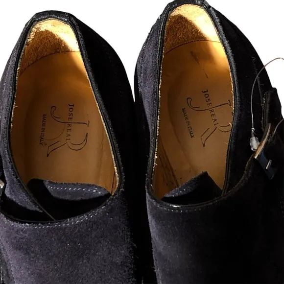 Jose Real Nordve Double Monk Black Suede Oxford Shoes w/ Buckle Italian Leather