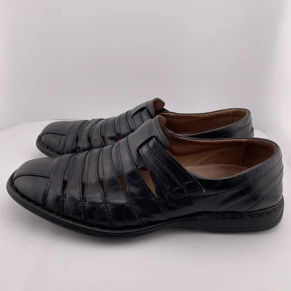 Josef Seibel European Steven Black Leather Fisherman Sandals‎ Size US 9.5  EU 43