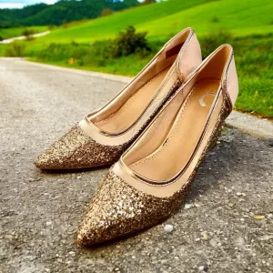 Journey Collection Kalani Elegant Gold Glitter Women's Heels sz 9 nwob
