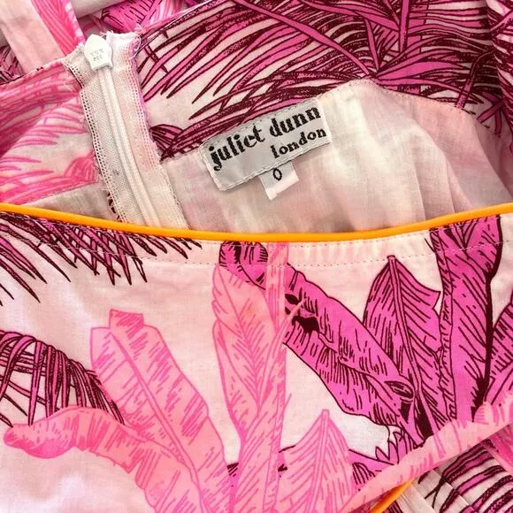 Juliet Dunn Pink Palm Tree Print Sash Back Cotton Tropical Midi Dress Tuckernuck