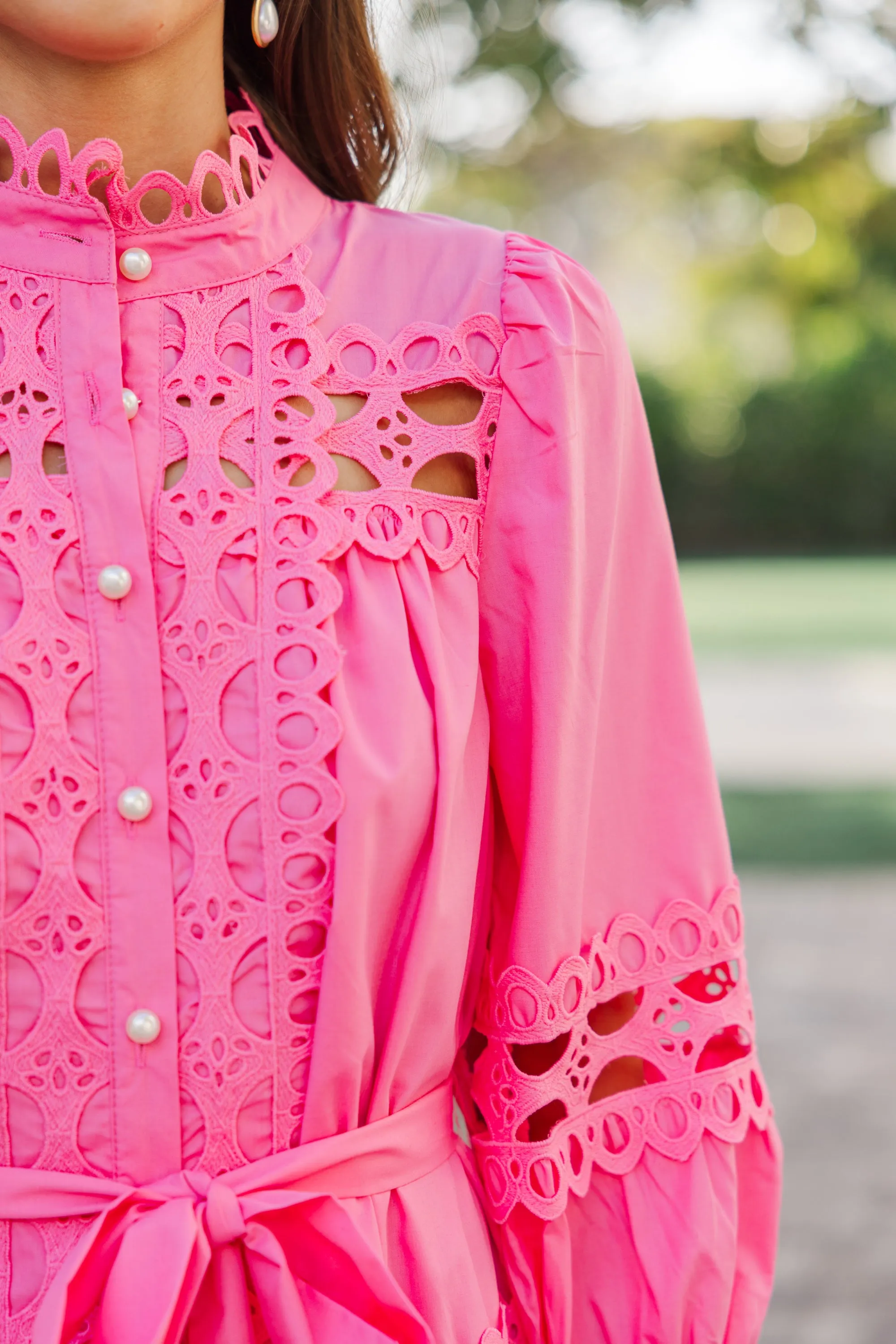 Just In Time Pink Crochet Dress