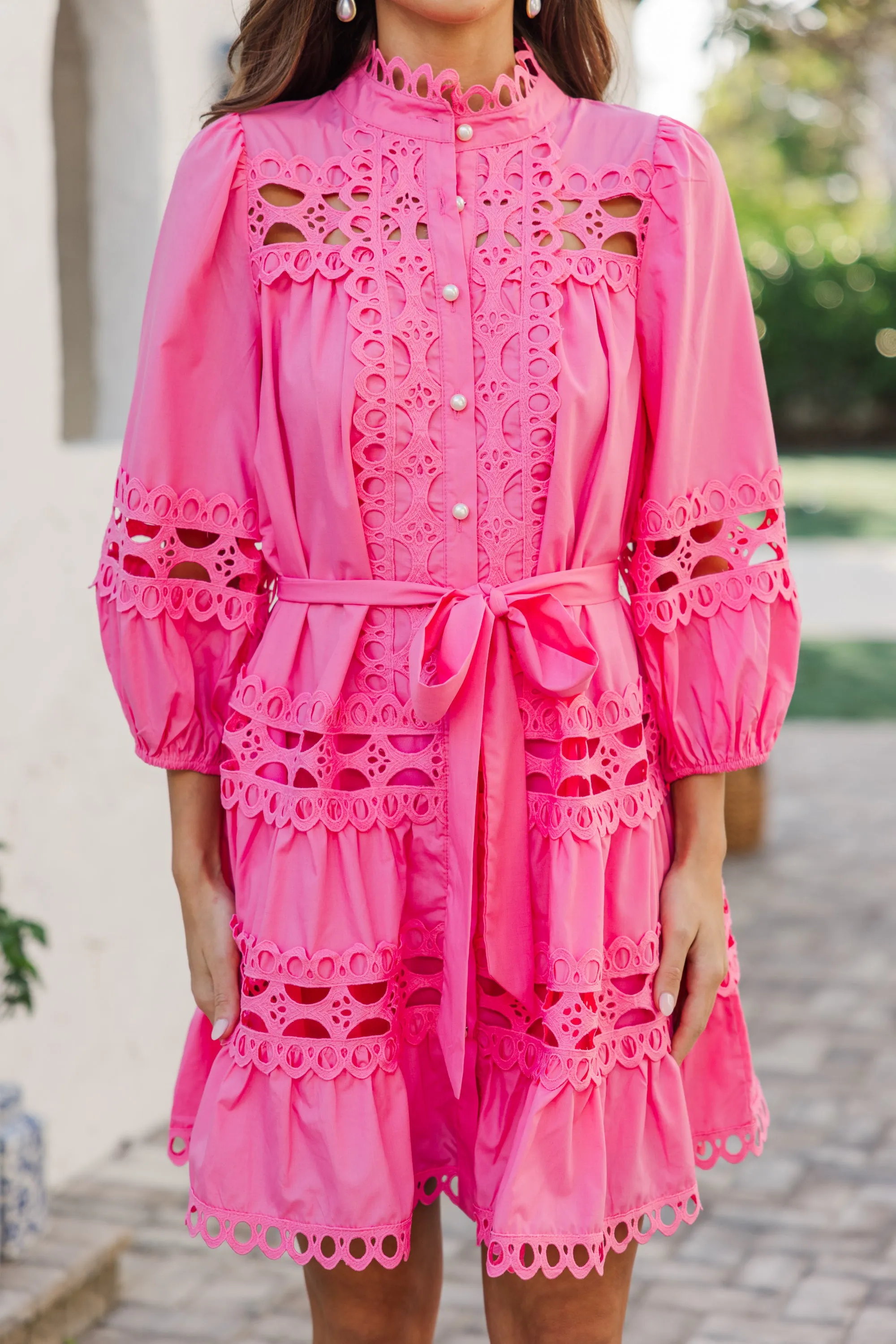 Just In Time Pink Crochet Dress