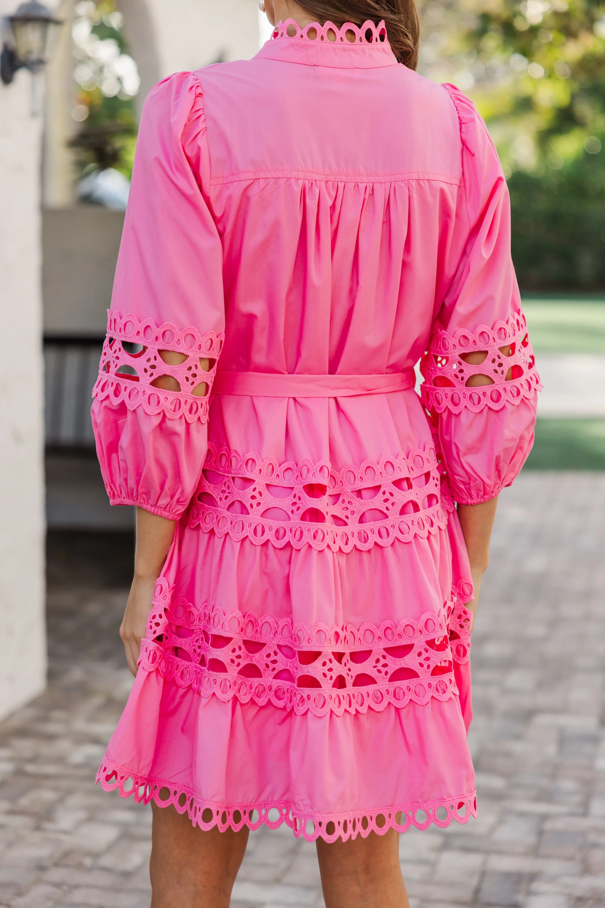 Just In Time Pink Crochet Dress