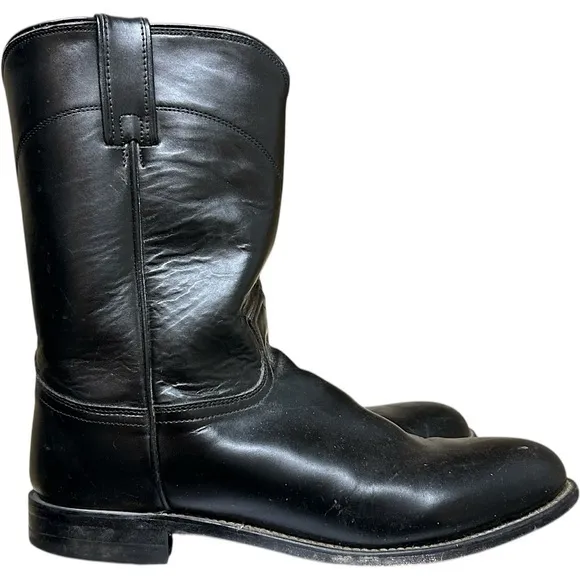 Justin Shoes Men Size 11 EE Style 3133 Black Leather basic work roper Cowboy Kip