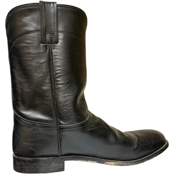 Justin Shoes Men Size 11 EE Style 3133 Black Leather basic work roper Cowboy Kip