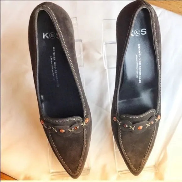 K&amp;S BROWN SUEDE EMBELLISHED PUMPS.  NEW