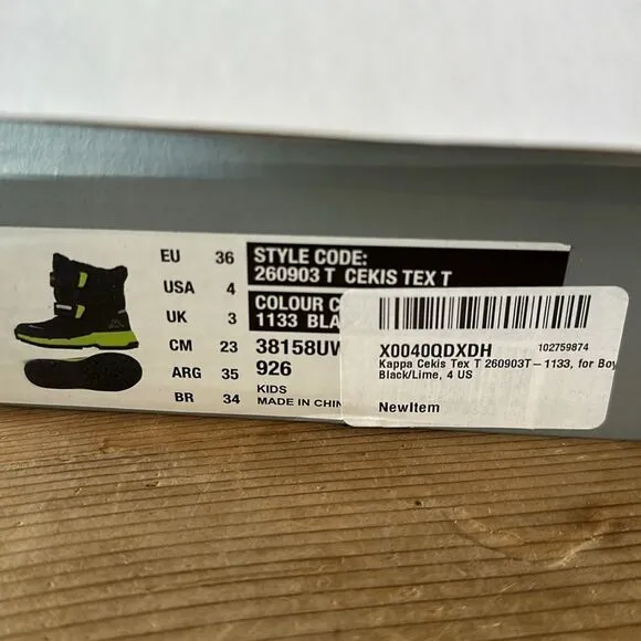 Kappa Cekis Tex K Black/Lime Kids Boot NEW in Box