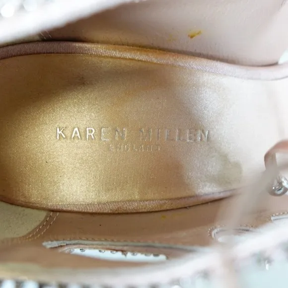 KAREN MILLEN Shoes 36 6 Pink Nude Heels Platform Strappy Beaded Stiletto Sexy