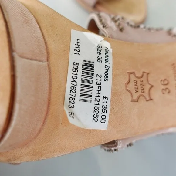 KAREN MILLEN Shoes 36 6 Pink Nude Heels Platform Strappy Beaded Stiletto Sexy