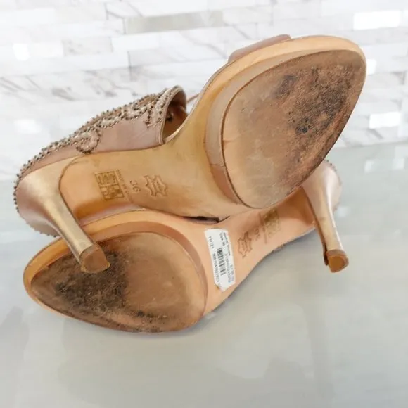 KAREN MILLEN Shoes 36 6 Pink Nude Heels Platform Strappy Beaded Stiletto Sexy