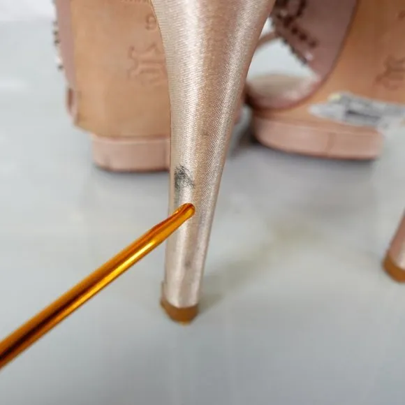 KAREN MILLEN Shoes 36 6 Pink Nude Heels Platform Strappy Beaded Stiletto Sexy