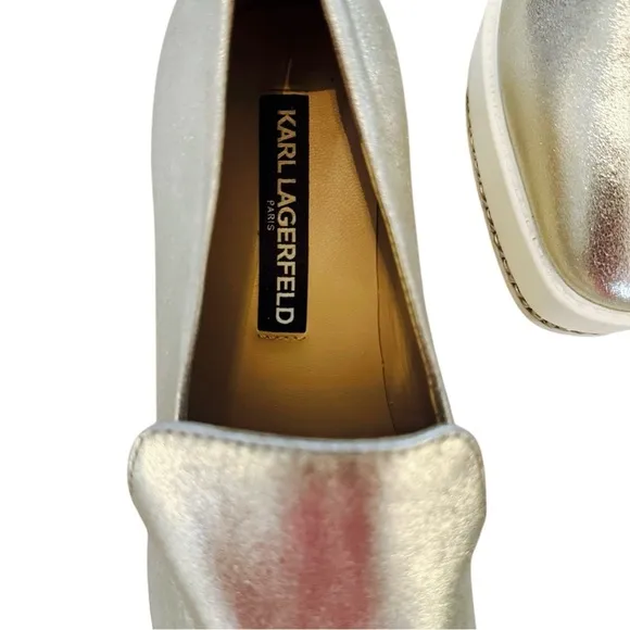 Karl Lagerfeld Gold Shimmer Loafers – Size 9 – Luxe Comfort