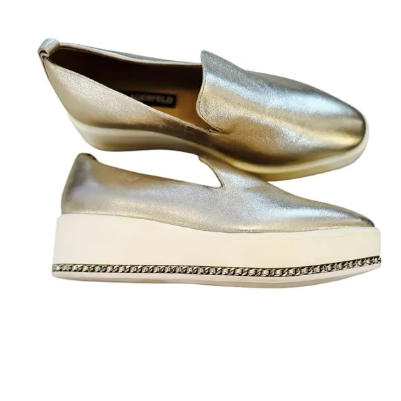 Karl Lagerfeld Gold Shimmer Loafers – Size 9 – Luxe Comfort