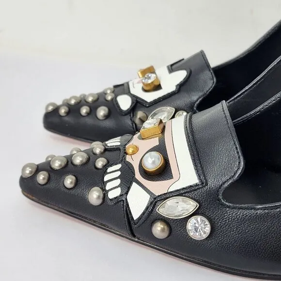 Karl Lagerfeld Paris Studded Cat Calais Black Heels, Women's 6