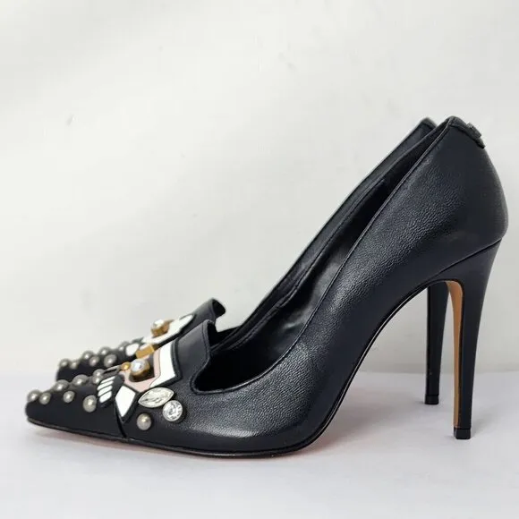 Karl Lagerfeld Paris Studded Cat Calais Black Heels, Women's 6