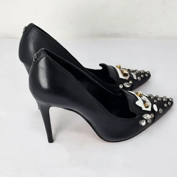 Karl Lagerfeld Paris Studded Cat Calais Black Heels, Women's 6
