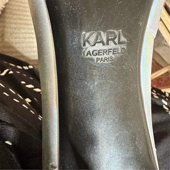 Karl Lagerfeld Paris Women's Silver Iridescent Pointed Toe Heels Size 9
