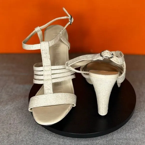 Karl Lagerfield Cicely Tan Natural  Cage Heel Sparkle Glitter Size 6 M EU 36 B