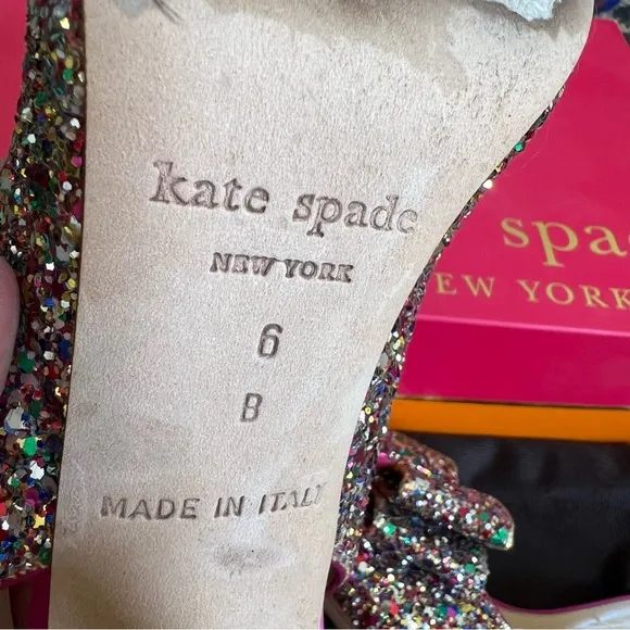 Kate Spade Charm Glitter/Sparkle Hot Pink Slingback Heels Box &amp; Dust Bag US6