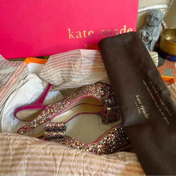 Kate Spade Charm Glitter/Sparkle Hot Pink Slingback Heels Box &amp; Dust Bag US6