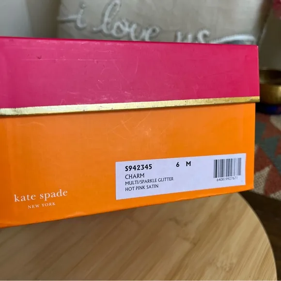 Kate Spade Charm Glitter/Sparkle Hot Pink Slingback Heels Box &amp; Dust Bag US6