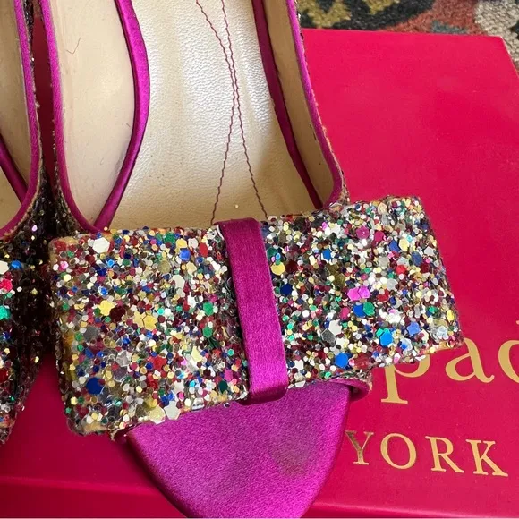 Kate Spade Charm Glitter/Sparkle Hot Pink Slingback Heels Box &amp; Dust Bag US6