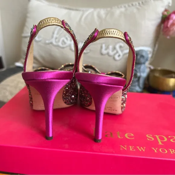 Kate Spade Charm Glitter/Sparkle Hot Pink Slingback Heels Box &amp; Dust Bag US6
