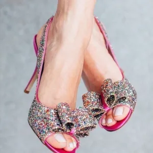 Kate Spade Charm Glitter/Sparkle Hot Pink Slingback Heels Box &amp; Dust Bag US6