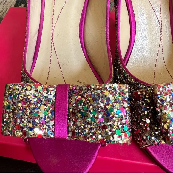 Kate Spade Charm Glitter/Sparkle Hot Pink Slingback Heels Box &amp; Dust Bag US6